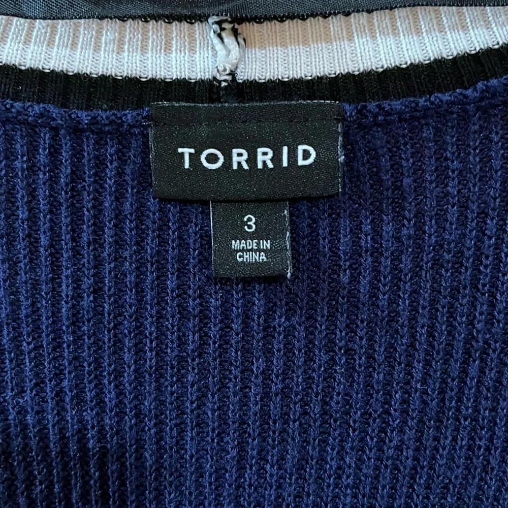 Torrid Colorblock Navy Blue Open Front Long Line Cardigan Sweater Size 3 - Picture 4 of 14